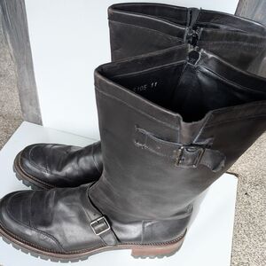 Vintage Italy American Eagle Boots Womens 11 Zip Up Black LEATHER Mid Calf Biker